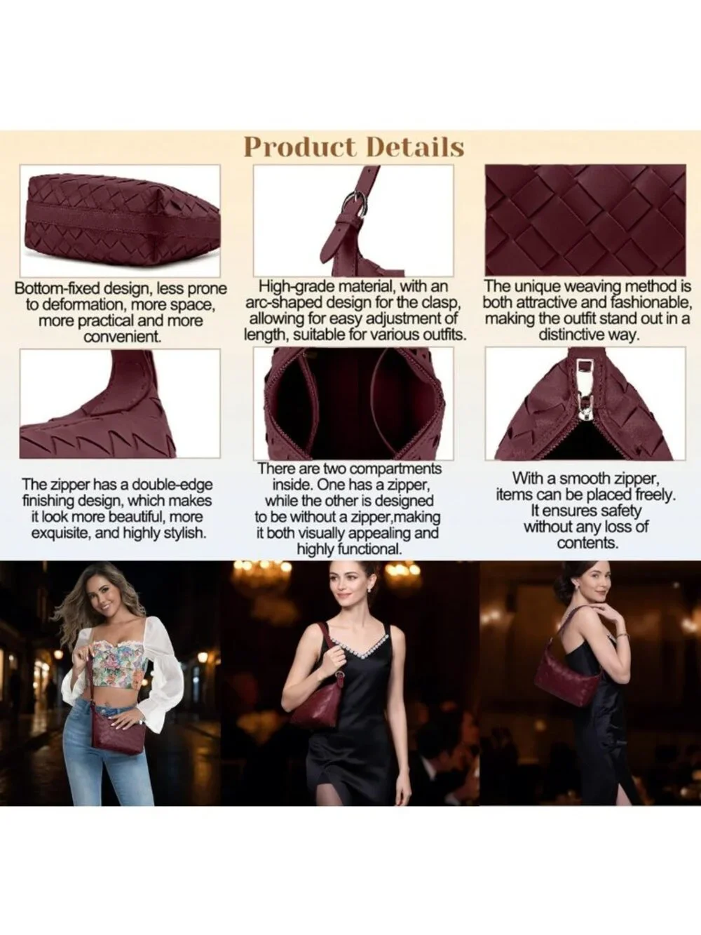 Stylish Woven Faux Leather Hobo Bag - Soft Shoulder Handbag for Work & Travel
